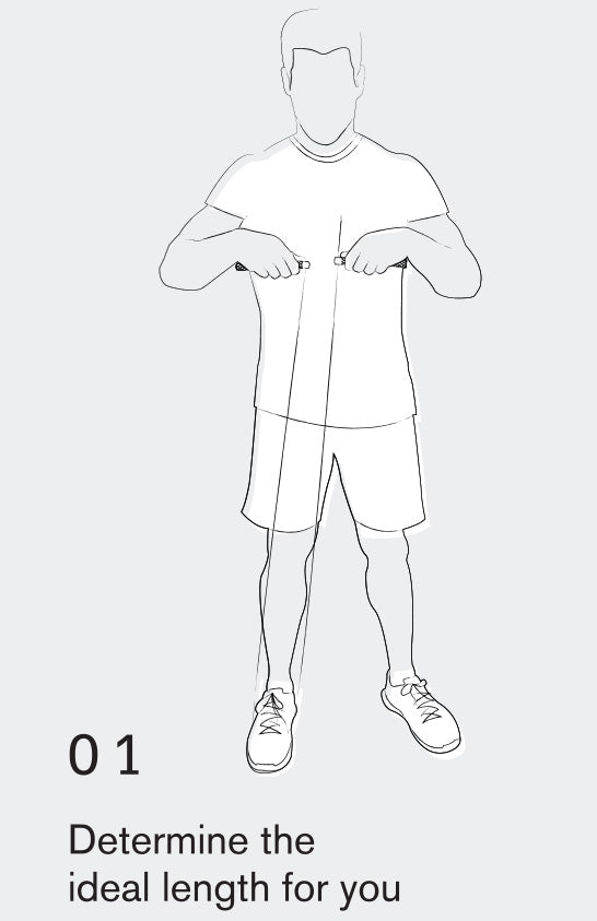 Step 1. Determine the ideal length for you, by holding the cable around your foot, and brining it to your chest